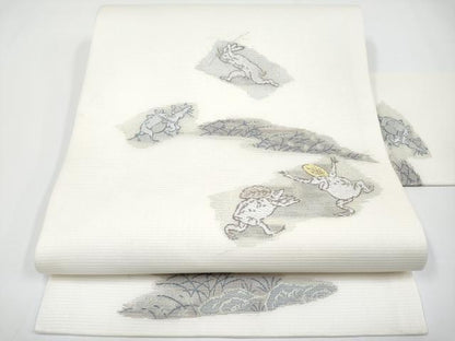平和屋着物■極上　夏物　九寸名古屋帯　唐織　鳥獣戯画　金糸　逸品　新品　CYAA3406s5