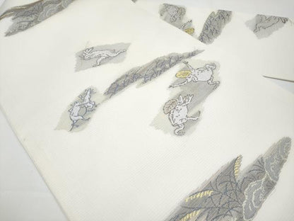 平和屋着物■極上　夏物　九寸名古屋帯　唐織　鳥獣戯画　金糸　逸品　新品　CYAA3406s5