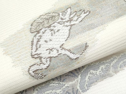 平和屋着物■極上　夏物　九寸名古屋帯　唐織　鳥獣戯画　金糸　逸品　新品　CYAA3406s5