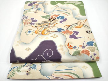 平和屋着物●極上 アンティーク 大正ロマン 全通柄 京袋帯 駒刺繍 龍 鳳凰 逸品 CYAA3409s5