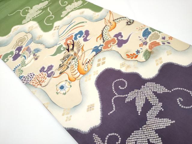 平和屋着物●極上 アンティーク 大正ロマン 全通柄 京袋帯 駒刺繍 龍 鳳凰 逸品 CYAA3409s5