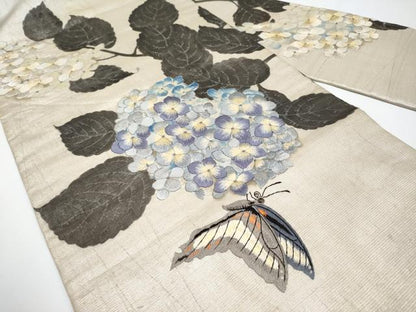 平和屋着物■極上　アンティーク　大正ロマン　九寸名古屋帯　引き抜き帯　刺繍　紫陽花　蝶　銀彩　逸品　CYAA3417s5