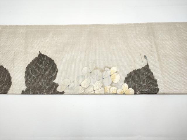 平和屋着物■極上　アンティーク　大正ロマン　九寸名古屋帯　引き抜き帯　刺繍　紫陽花　蝶　銀彩　逸品　CYAA3417s5