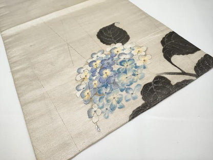 平和屋着物■極上　アンティーク　大正ロマン　九寸名古屋帯　引き抜き帯　刺繍　紫陽花　蝶　銀彩　逸品　CYAA3417s5