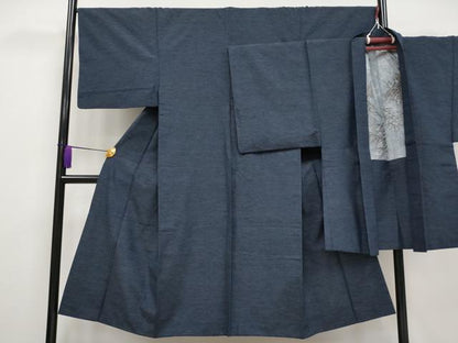 平和屋着物●極上　男性　紬　アンサンブル　濃紺地　逸品　CYAA3425s5