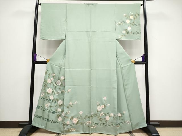 平和屋着物●極上　訪問着　枝花文　金銀彩　山葵色地　逸品　未使用　CYAA3434s5