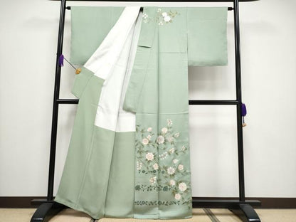 平和屋着物●極上　訪問着　枝花文　金銀彩　山葵色地　逸品　未使用　CYAA3434s5