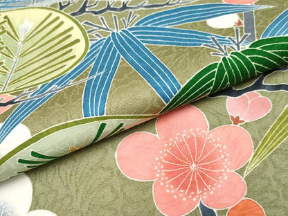平和屋着物●極上　振袖　友禅　松竹梅　海松色地　逸品　未使用　CYAA3437s5