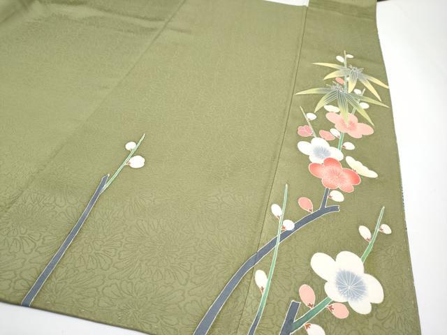 平和屋着物●極上　振袖　友禅　松竹梅　海松色地　逸品　未使用　CYAA3437s5
