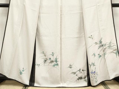 平和屋着物▽極上 訪問着 無双 紗袷 紗×絽 草花文 暈し染め 黒地 逸品 CYAA3439s5
