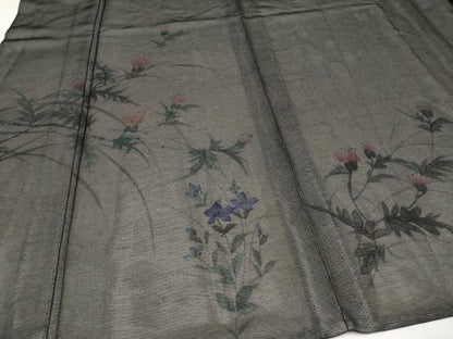 平和屋着物▽極上 訪問着 無双 紗袷 紗×絽 草花文 暈し染め 黒地 逸品 CYAA3439s5