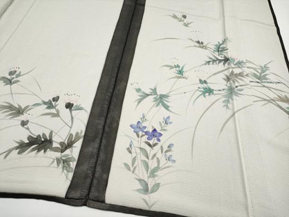 平和屋着物▽極上 訪問着 無双 紗袷 紗×絽 草花文 暈し染め 黒地 逸品 CYAA3439s5
