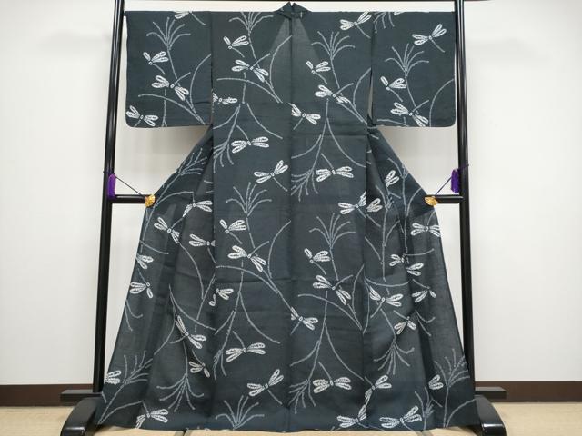 平和屋着物∴極上 夏物 浴衣 有松鳴海絞り トンボ 蝋色地 麻 逸品 未使用 CYAA3440s5