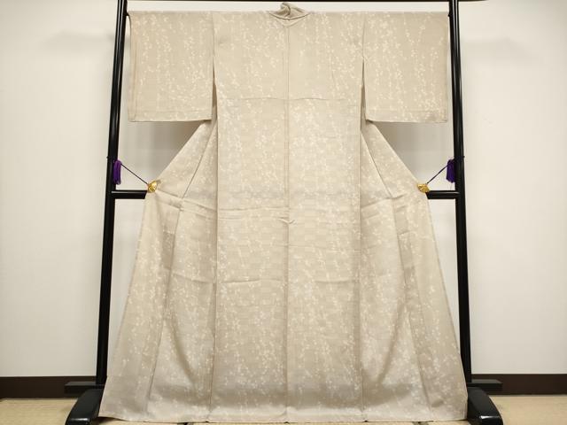 平和屋着物＊極上 夏物 小紋 市松紋紗 枝花文 白茶色地 逸品 未使用 CYAA3441s5