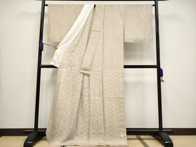 平和屋着物＊極上 夏物 小紋 市松紋紗 枝花文 白茶色地 逸品 未使用 CYAA3441s5