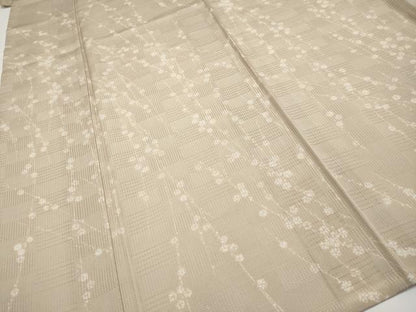 平和屋着物＊極上 夏物 小紋 市松紋紗 枝花文 白茶色地 逸品 未使用 CYAA3441s5