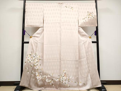 平和屋着物●極上 訪問着 雪輪枝花文 暈し染め 灰桜色地 逸品 CYAA3443s5
