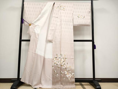 平和屋着物●極上 訪問着 雪輪枝花文 暈し染め 灰桜色地 逸品 CYAA3443s5