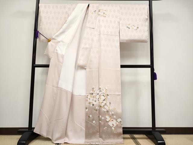 平和屋着物●極上 訪問着 雪輪枝花文 暈し染め 灰桜色地 逸品 CYAA3443s5