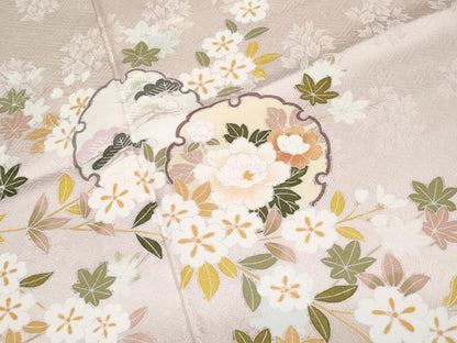 平和屋着物●極上 訪問着 雪輪枝花文 暈し染め 灰桜色地 逸品 CYAA3443s5