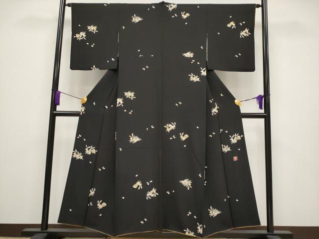 平和屋着物■極上　ファッションデザイナー 花井幸子　小紋　跳兎　黒地　逸品　CYAA3448s5