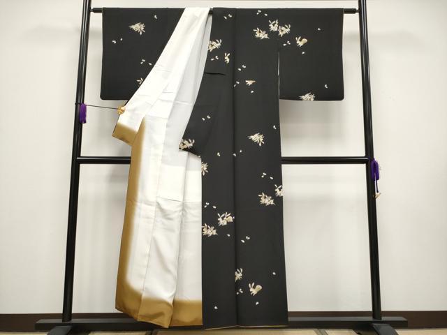平和屋着物■極上　ファッションデザイナー 花井幸子　小紋　跳兎　黒地　逸品　CYAA3448s5