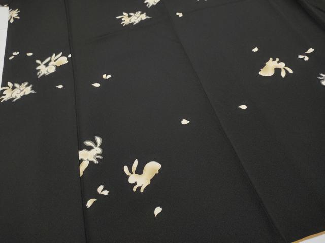 平和屋着物■極上　ファッションデザイナー 花井幸子　小紋　跳兎　黒地　逸品　CYAA3448s5