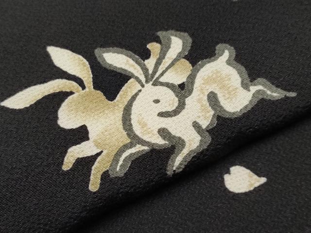 平和屋着物■極上　ファッションデザイナー 花井幸子　小紋　跳兎　黒地　逸品　CYAA3448s5