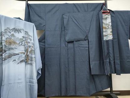 平和屋着物■極上　男性　本場大島紬　アンサンブル・長襦袢セット　キングサイズ　100亀甲　総詰め　逸品　CYAA3450s5