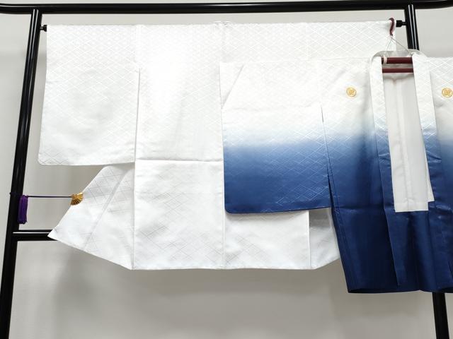 平和屋着物■極上　男性　袴下着物　紋付き羽織セット　菱地紋　白地　洗える着物　逸品　CYAA3482s5