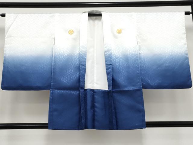 平和屋着物■極上　男性　袴下着物　紋付き羽織セット　菱地紋　白地　洗える着物　逸品　CYAA3482s5