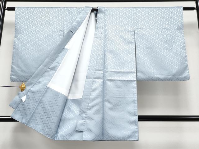 平和屋着物■極上　男性　袴下着物　紋付き羽織セット　舞台衣装　菱地紋　灰青色地　洗える着物　逸品　CYAA3484s5