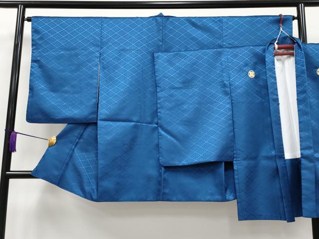 平和屋着物■極上 男性 袴下着物 紋付き羽織セット 舞台衣装 菱地紋 深縹色地 洗える着物 逸品 CYAA3485s5