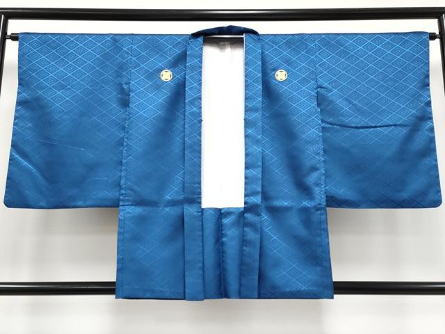 平和屋着物■極上 男性 袴下着物 紋付き羽織セット 舞台衣装 菱地紋 深縹色地 洗える着物 逸品 CYAA3485s5