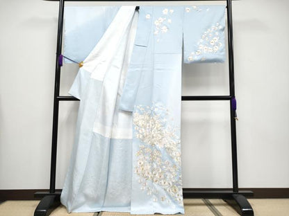 平和屋本店■最高級　訪問着　総手刺繍　舞花文　暈し染め　秘色色地　反端付き　逸品　未使用　CYAA3494s5