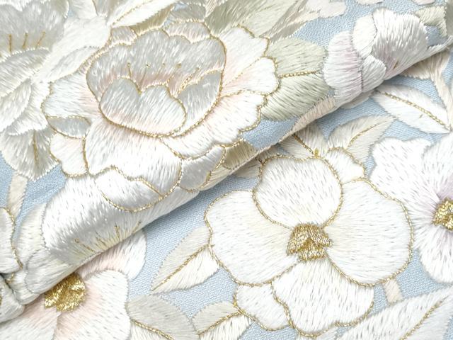平和屋本店■最高級　訪問着　総手刺繍　舞花文　暈し染め　秘色色地　反端付き　逸品　未使用　CYAA3494s5