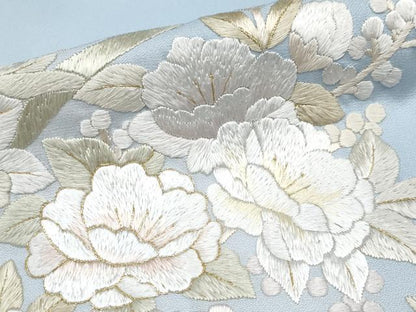平和屋本店■最高級　訪問着　総手刺繍　舞花文　暈し染め　秘色色地　反端付き　逸品　未使用　CYAA3494s5