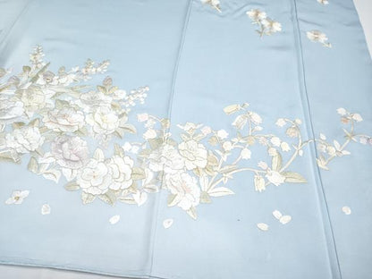 平和屋本店■最高級　訪問着　総手刺繍　舞花文　暈し染め　秘色色地　反端付き　逸品　未使用　CYAA3494s5