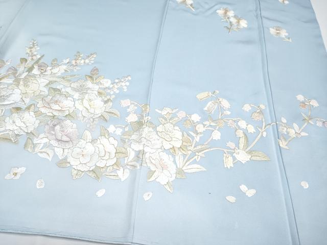 平和屋本店■最高級　訪問着　総手刺繍　舞花文　暈し染め　秘色色地　反端付き　逸品　未使用　CYAA3494s5