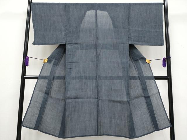 平和屋着物＊極上 夏物 男性 本場小千谷ちぢみ 縞 藍鉄色地 麻 逸品 CYAA3495s5