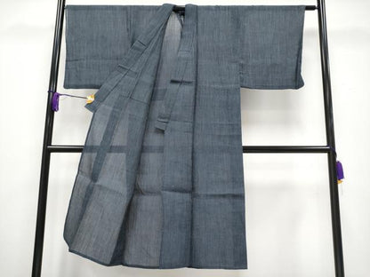 平和屋着物＊極上 夏物 男性 本場小千谷ちぢみ 縞 藍鉄色地 麻 逸品 CYAA3495s5
