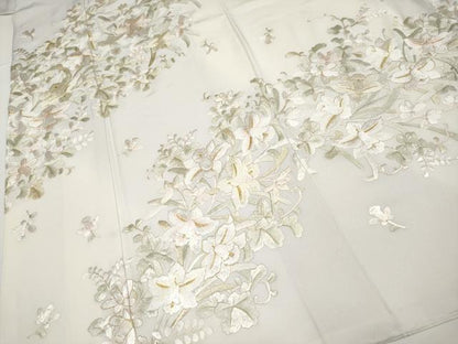 平和屋本店■最高級　訪問着　総手刺繍　草花文　暈し染め　金糸　牡丹鼠色地　反端付き　逸品　未使用　CYAA3500s5