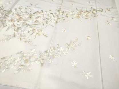 平和屋本店■最高級　訪問着　総手刺繍　草花文　暈し染め　金糸　牡丹鼠色地　反端付き　逸品　未使用　CYAA3500s5
