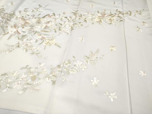 平和屋本店■最高級　訪問着　総手刺繍　草花文　暈し染め　金糸　牡丹鼠色地　反端付き　逸品　未使用　CYAA3500s5