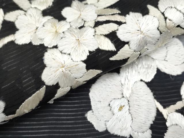平和屋本店■最高級　夏物　訪問着　絽　総手刺繍　胡蝶蘭　枝垂れ桜　暈し染め　黒地　金銀彩　反端付き　逸品　未使用　CYAA3507s5