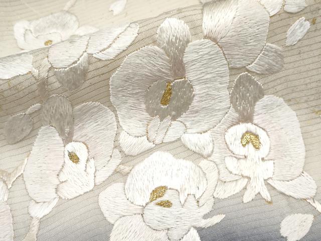 平和屋本店■最高級　夏物　訪問着　絽　総手刺繍　胡蝶蘭　枝垂れ桜　暈し染め　黒地　金銀彩　反端付き　逸品　未使用　CYAA3507s5