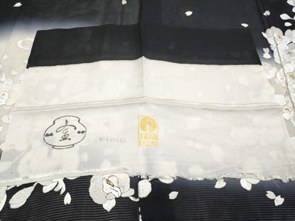 平和屋本店■最高級　夏物　訪問着　絽　総手刺繍　胡蝶蘭　枝垂れ桜　暈し染め　黒地　金銀彩　反端付き　逸品　未使用　CYAA3507s5