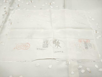 平和屋本店＊最高級　夏物　訪問着　絽　総手刺繍　舞桜文　暈し染め　金糸　白緑色地　反端付き　逸品　未使用　CYAA3508s5