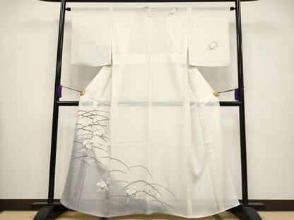 平和屋着物＊極上 夏物 訪問着 絽 草花文 練色地 逸品 CYAA3509s5