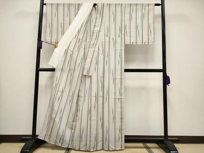 平和屋着物＊極上 夏物 明石ちぢみ 間道 練色地 証紙付き 逸品 未使用 CYAA3511s5